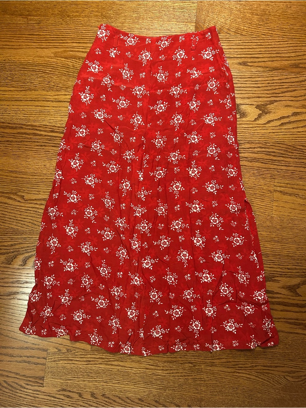 Vintage Hirsch Red Floral Midi Skirt Women's Casual A-Line Skirt 27 inches waist